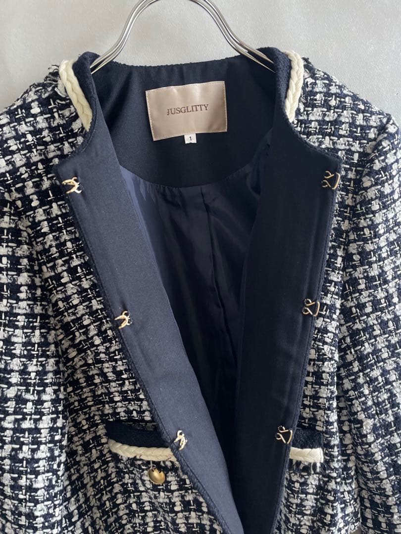 極美品✨ジャスグリッティー 25SS ツイードジャケット　紺　サイズ1