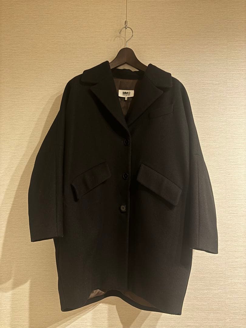MM6 コクーンコート 38 レディース オーバーサイズ 黒 ロングコート