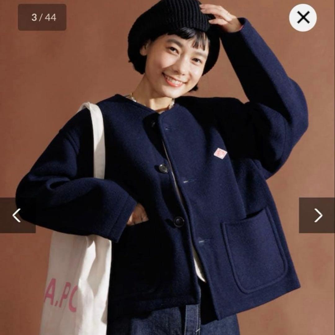 本日中DANTON ダントンノーカラージャケット　コート38ネイビー