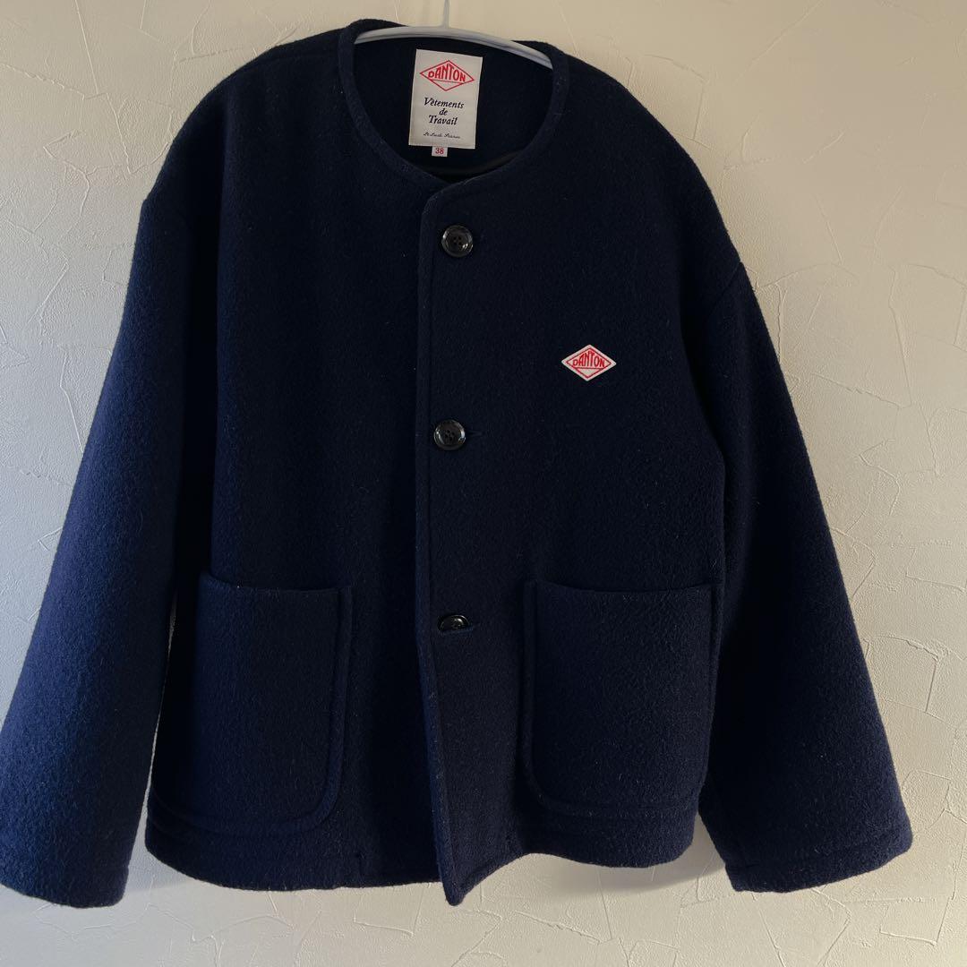 本日中DANTON ダントンノーカラージャケット　コート38ネイビー