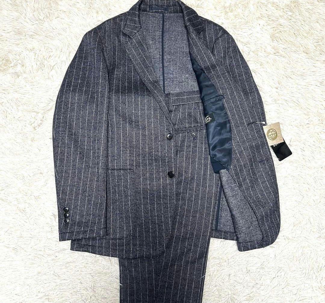 金のパジャマスーツ　プレミアムウールセットアップ 紺ストライプBM　 未使用品