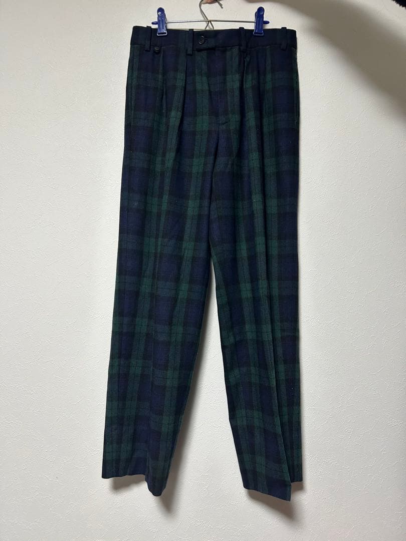 BERNARD ZINS チェック柄スラックス ネイビー/グリーン