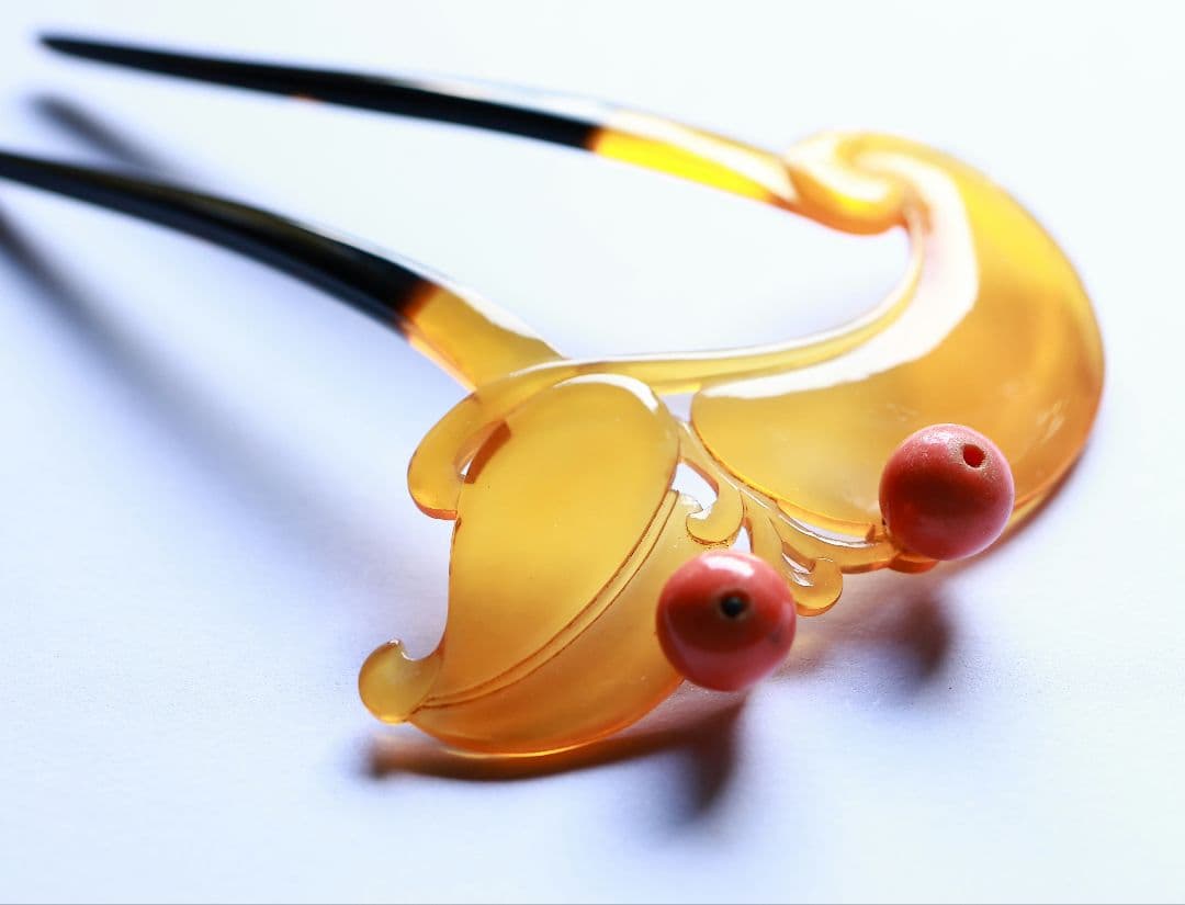 な*な様 絶品！ アンティーク かんざし 珊瑚 赤珊瑚 本べっ甲