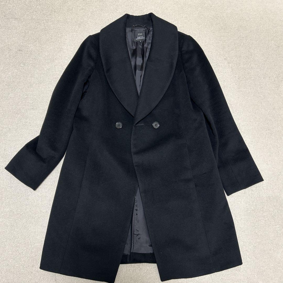 美品❣️23区 チェスターコート ウール カシミヤ 女優襟 ブラック 40 L
