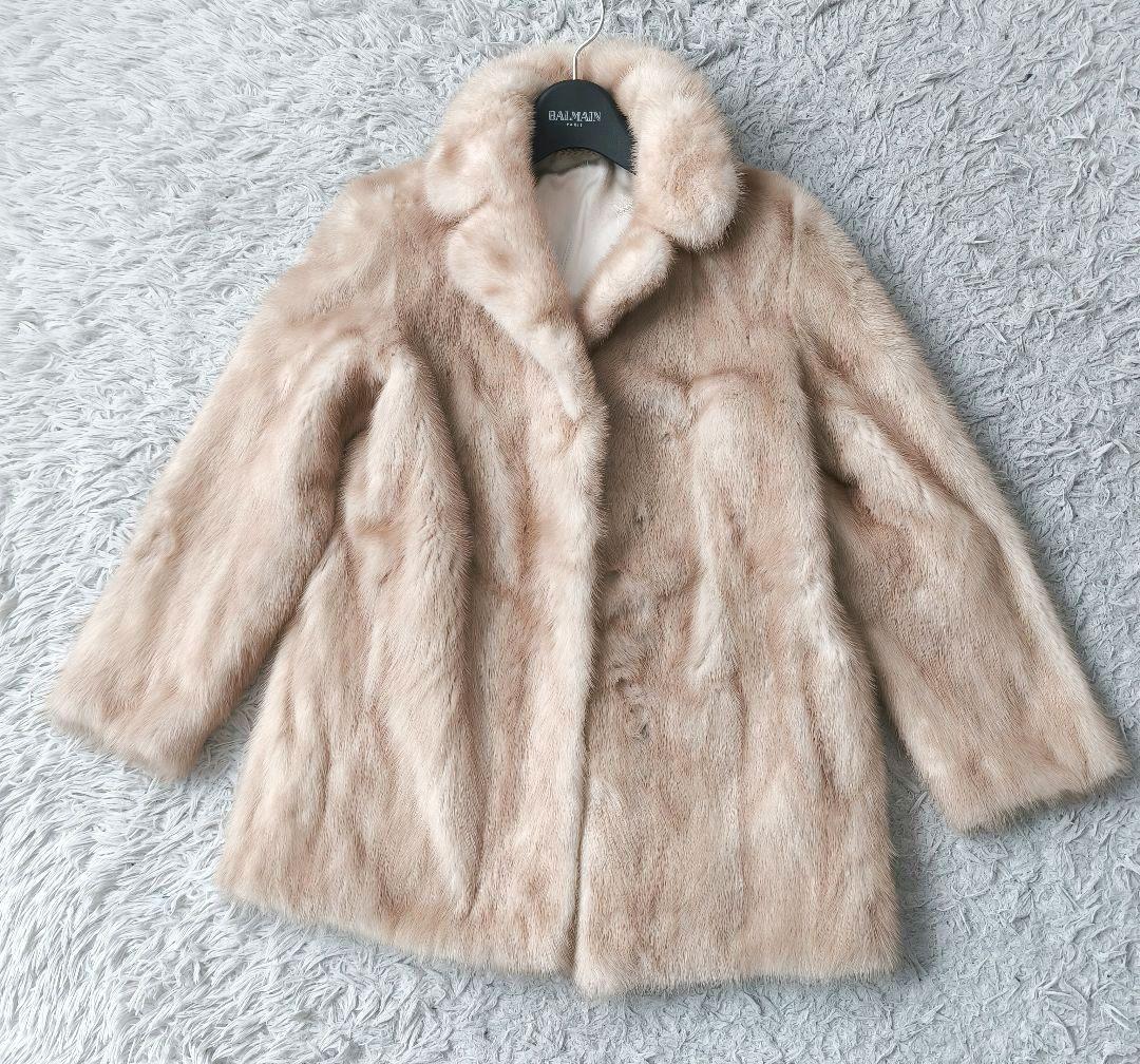 【美品 高級◎】総丈74 パステルミンク 毛皮 デミバフ ファーコート