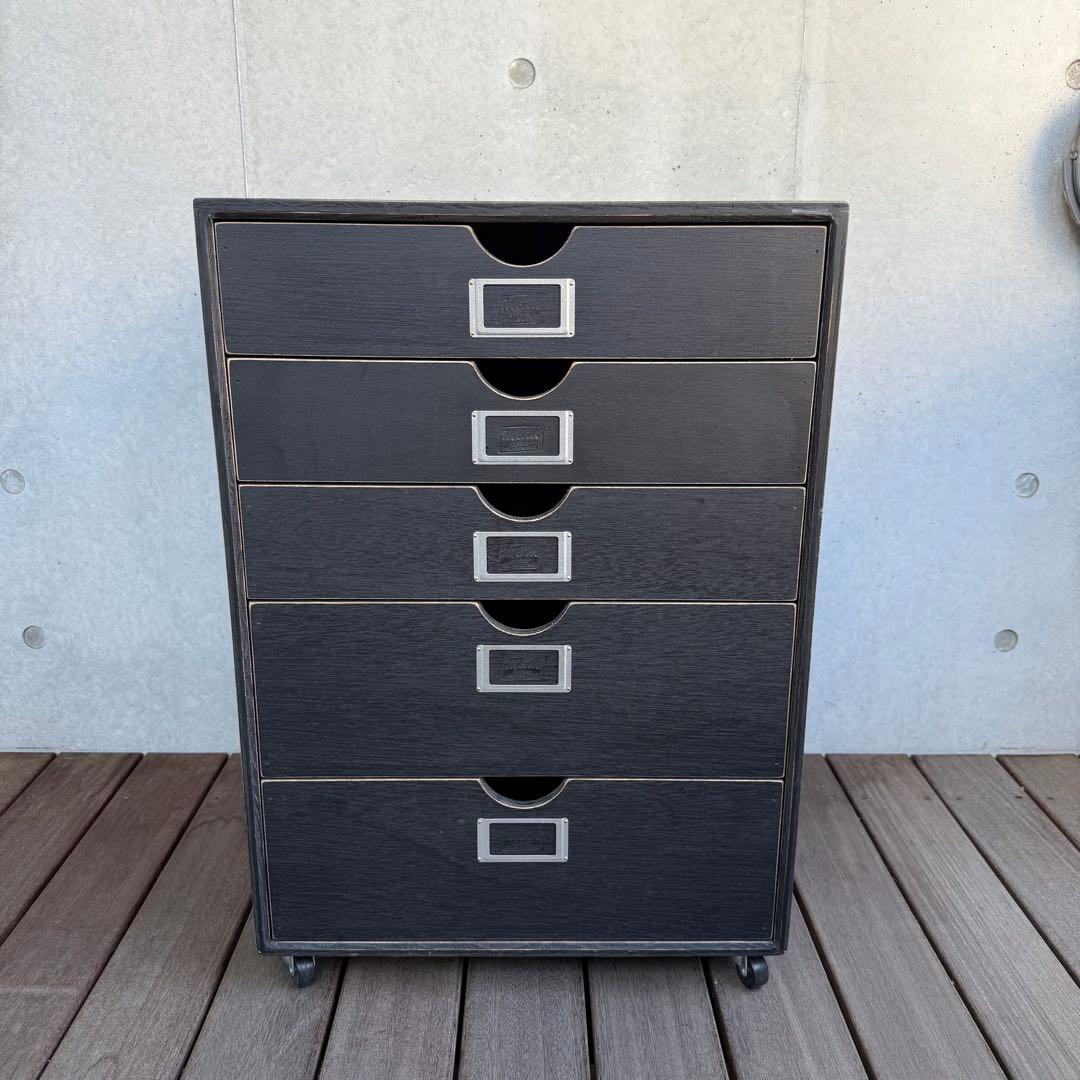 M&M カスタムパフォーマンス　木製5段収納ラック キャスター付き