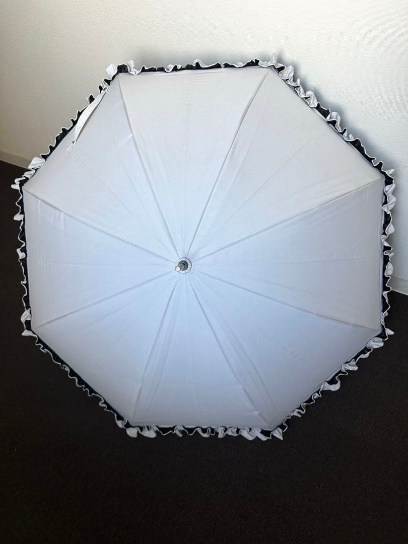 サンバリア100 日傘　長傘　完全遮光　フリル　無地　白　M