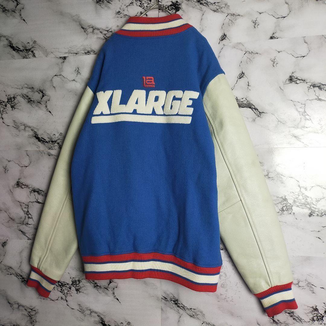 【牛革】XLARGE スタジャン L 袖レザー パイルロゴ 激レア 本革