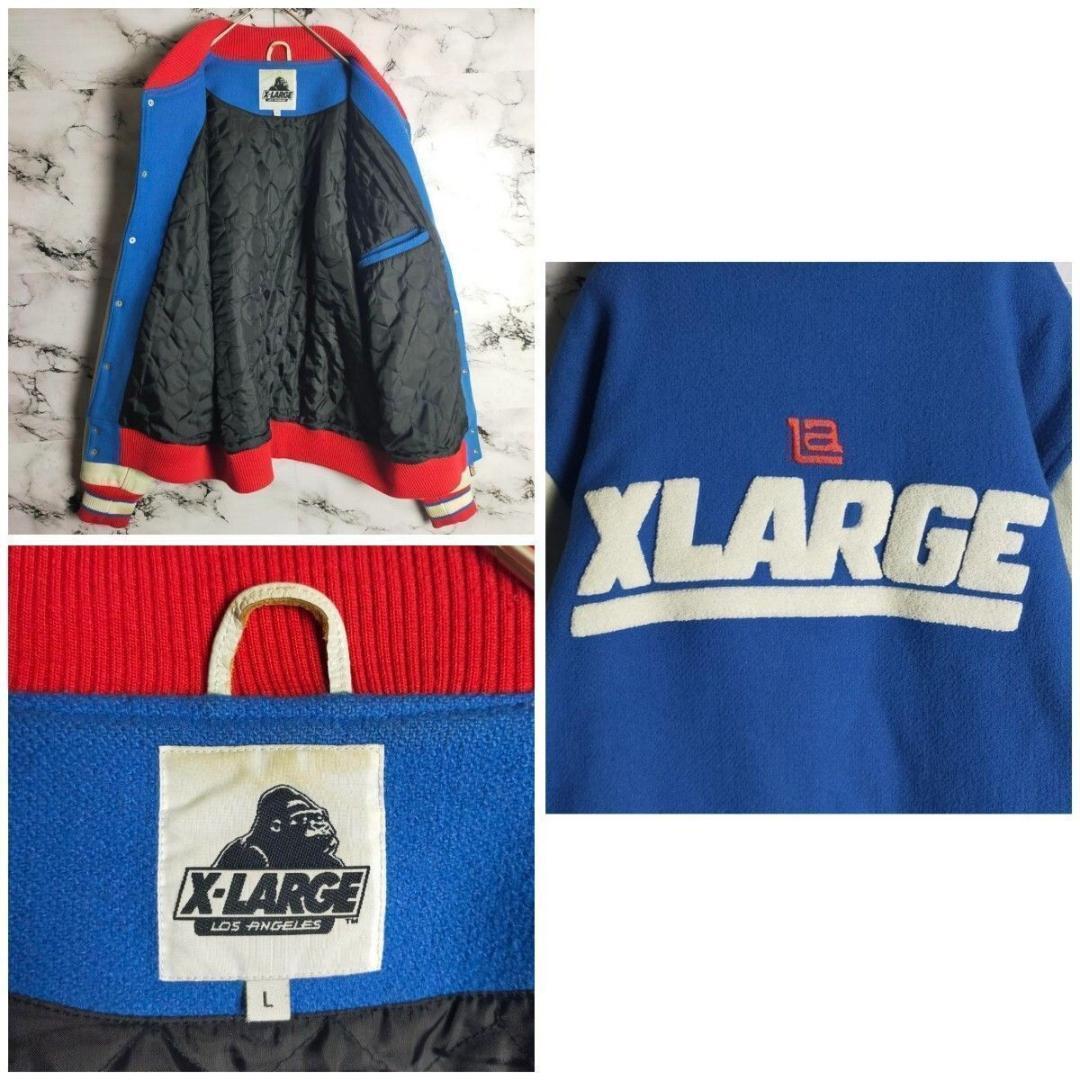 【牛革】XLARGE スタジャン L 袖レザー パイルロゴ 激レア 本革
