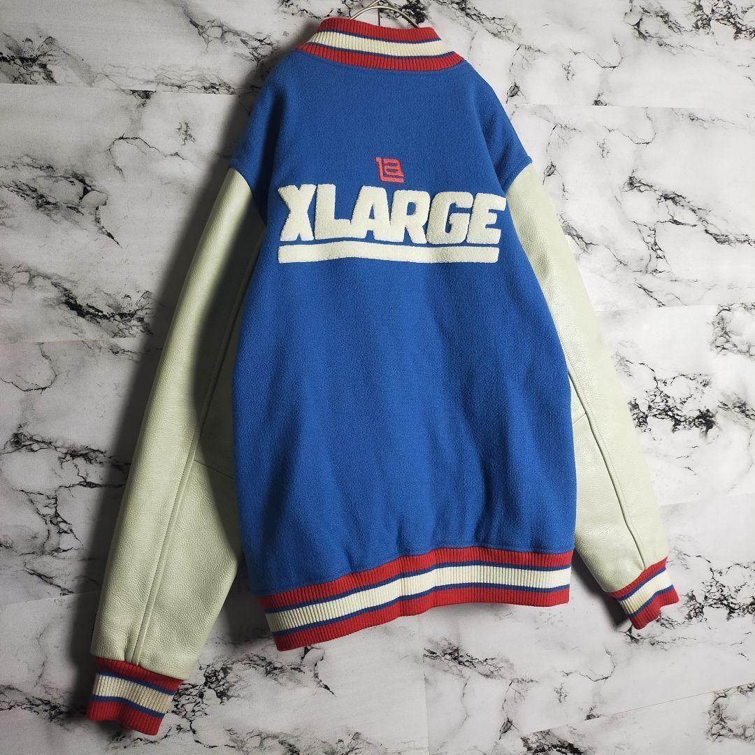 【牛革】XLARGE スタジャン L 袖レザー パイルロゴ 激レア 本革