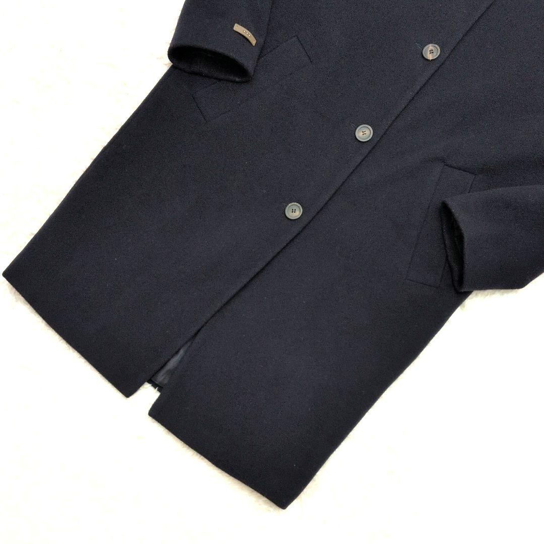 【美品 42サイズ】ペゼリコ　カシミヤ　シルク　ロングコート　スタンドカラー　紺