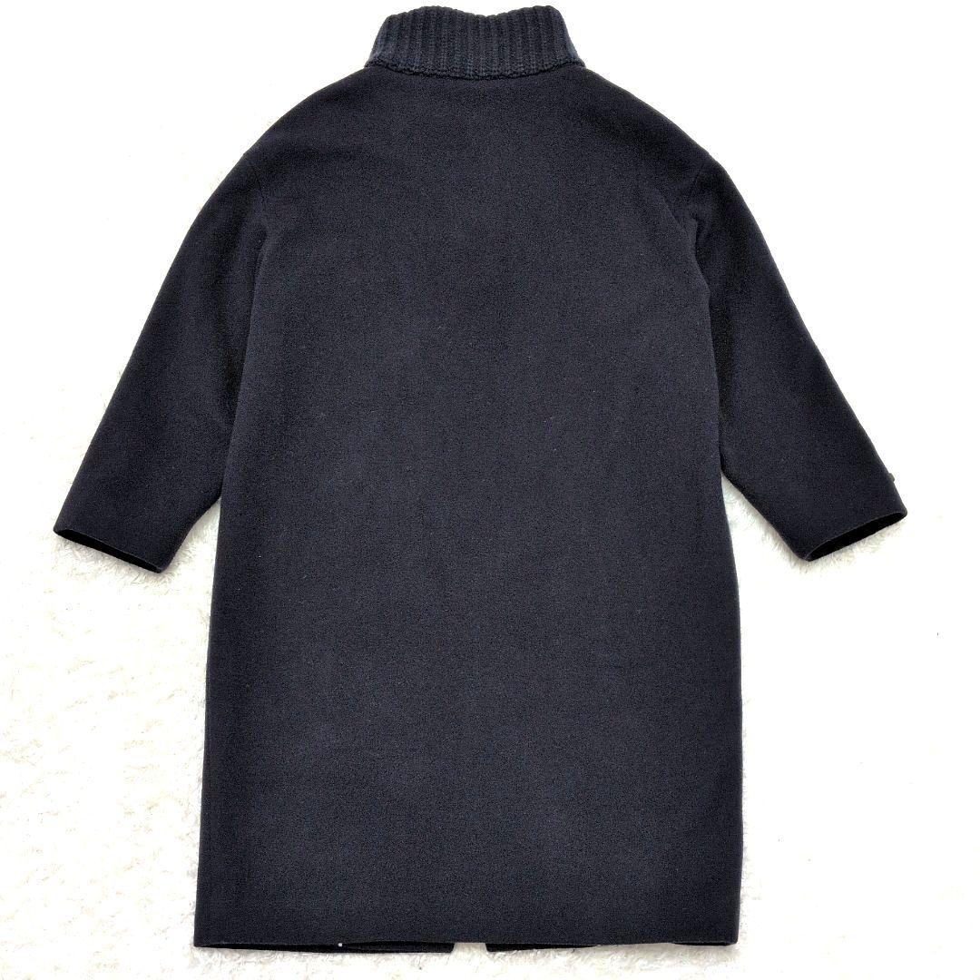 【美品 42サイズ】ペゼリコ　カシミヤ　シルク　ロングコート　スタンドカラー　紺