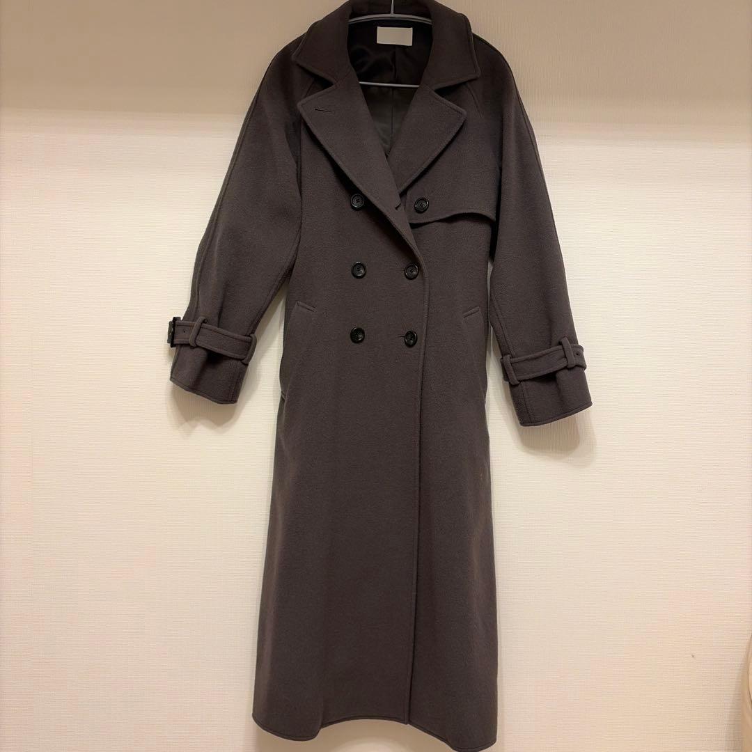 グレージュ トレンチコート ダブルブレスト ベルト付き