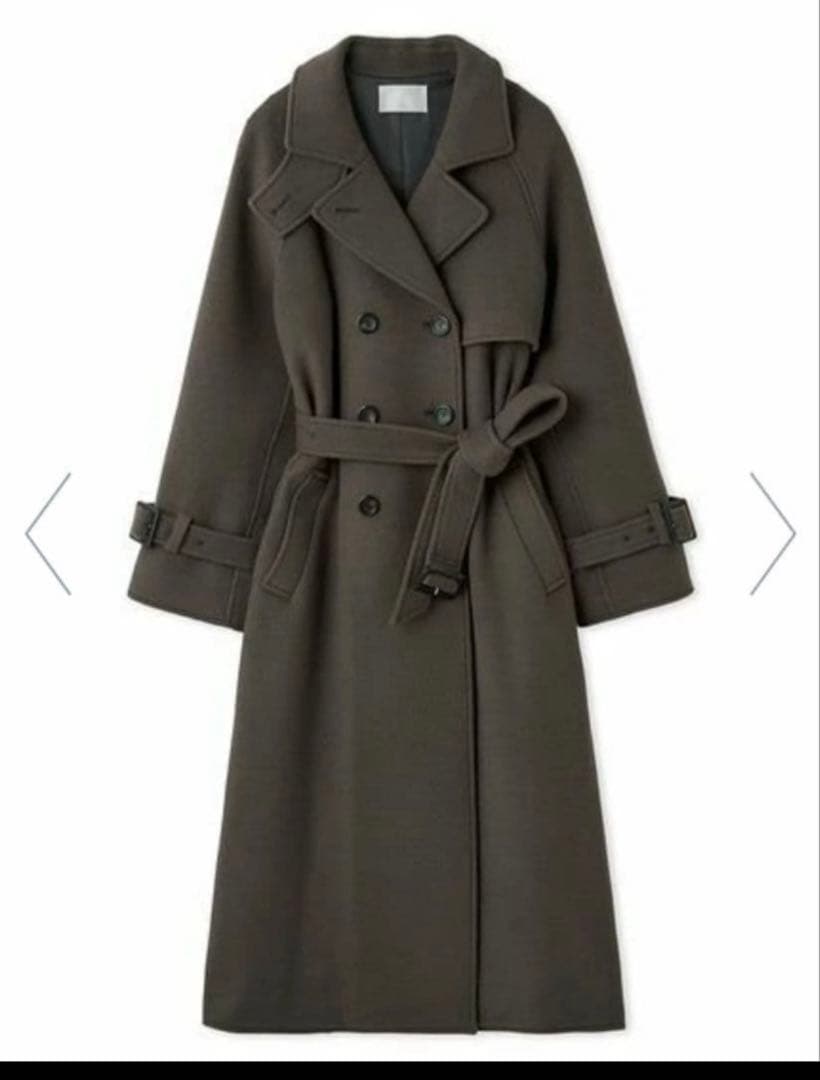グレージュ トレンチコート ダブルブレスト ベルト付き