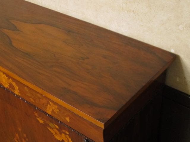 フレンチアンティーク 木象嵌 オルモル装飾 ピアキャビネット 鍵付き