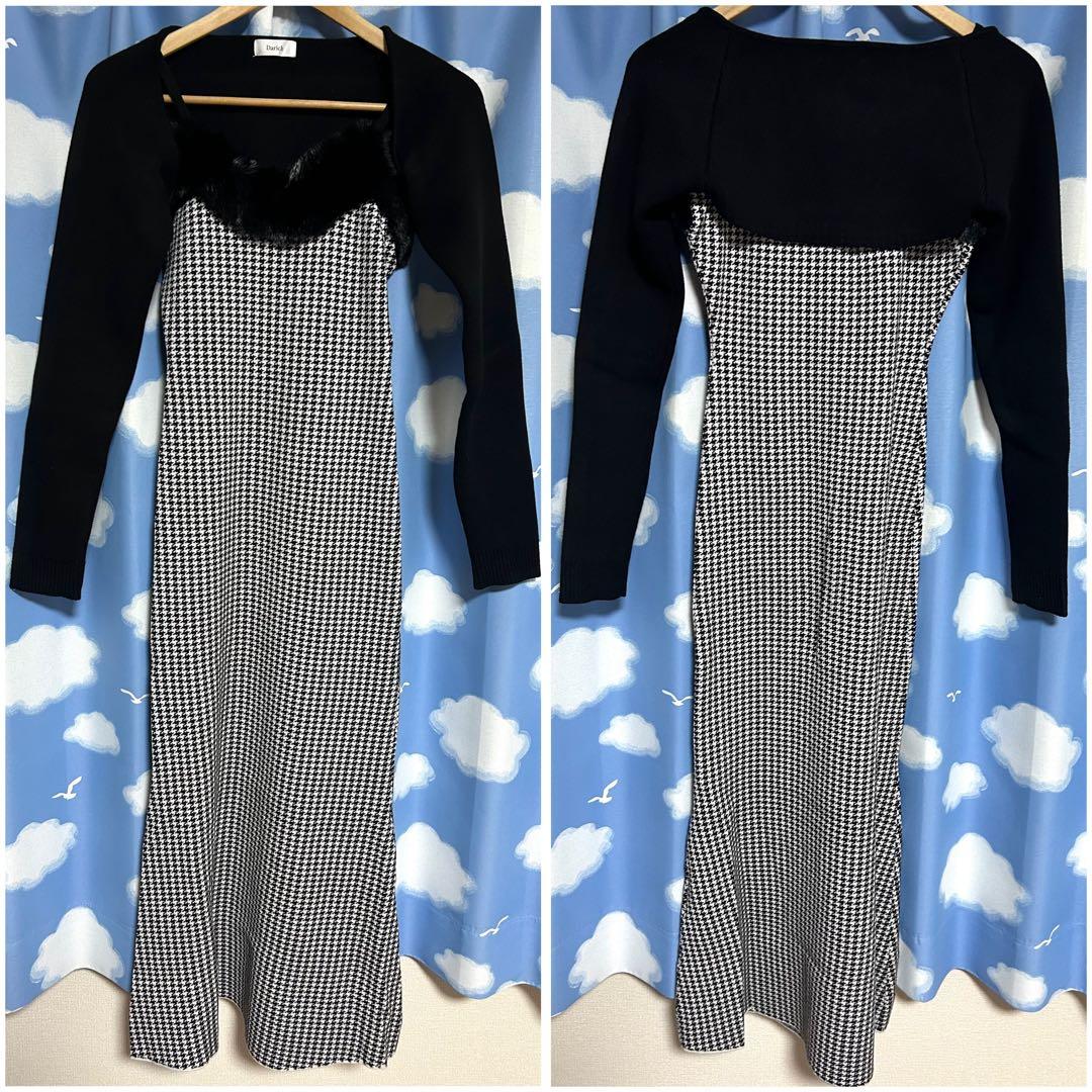 Darich ダーリッチ アンサンブルチェックニットロングワンピース FREE