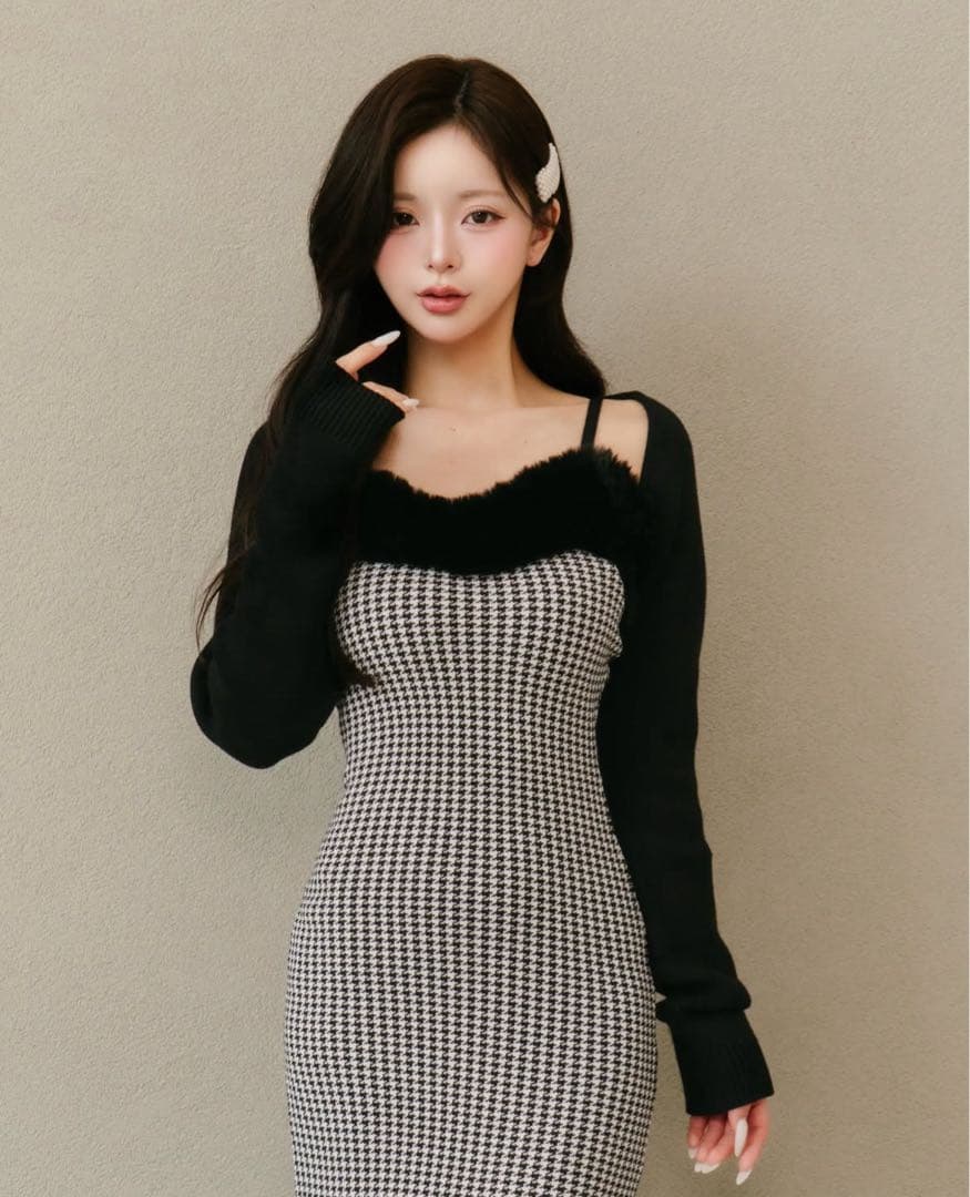 Darich ダーリッチ アンサンブルチェックニットロングワンピース FREE