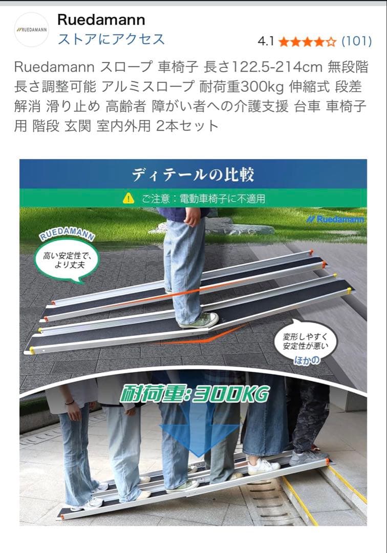未開封品・Ruedamann 車椅子用スロープ 214cm