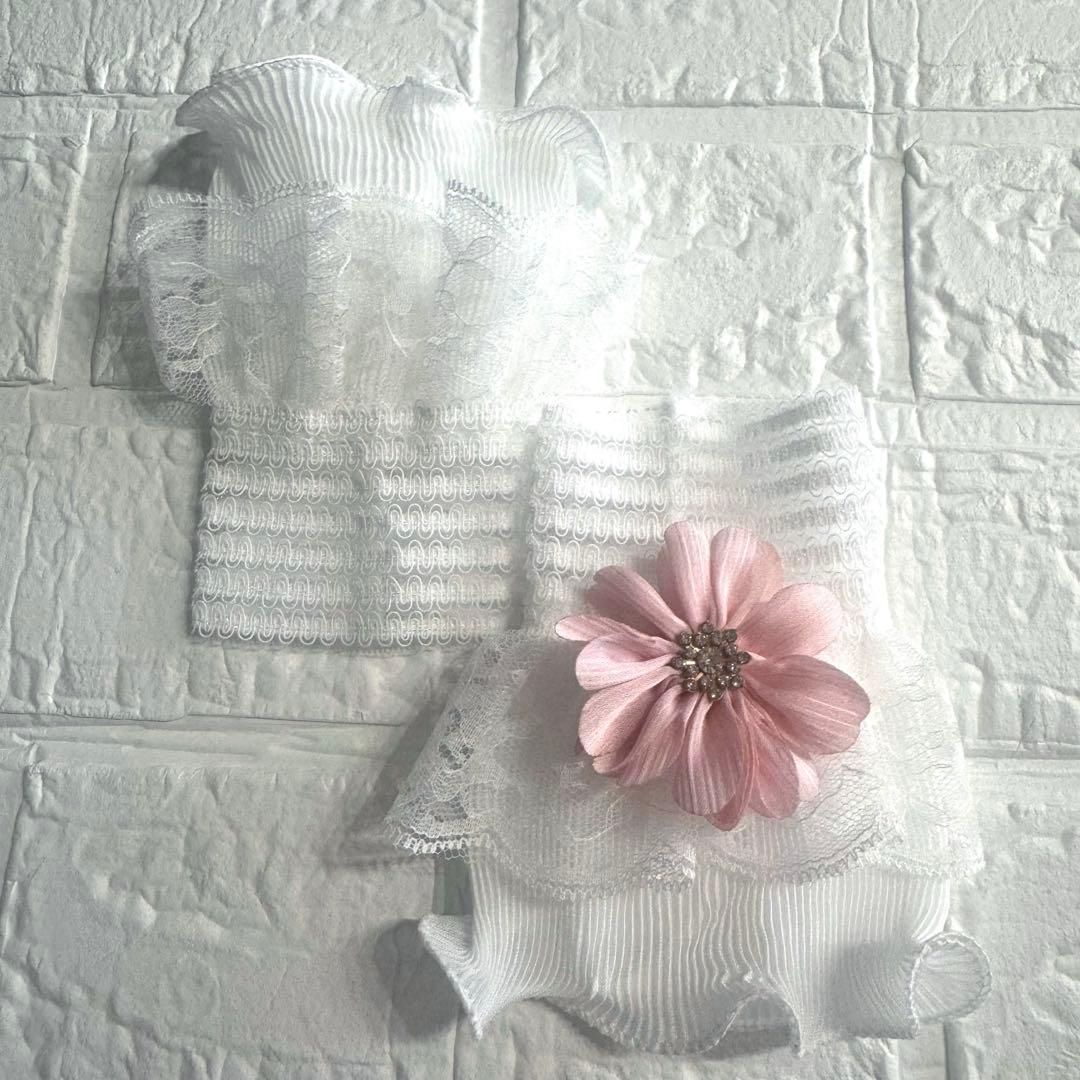 刺繍レースの重ね衿　フリル半衿　正絹帯揚げ　正絹帯締め　付け袖　11点フルセット