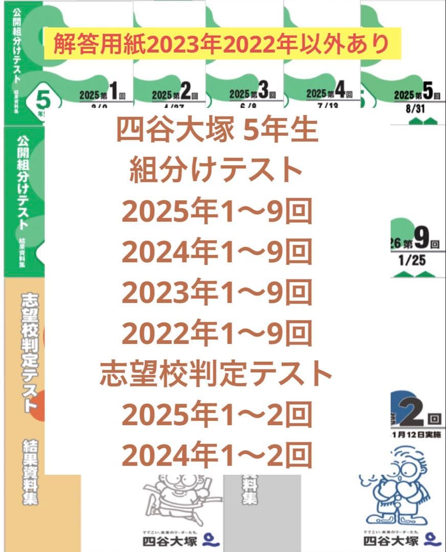 四谷大塚 5年生組分けテスト2025〜2022年 志望校判定2025/2024年