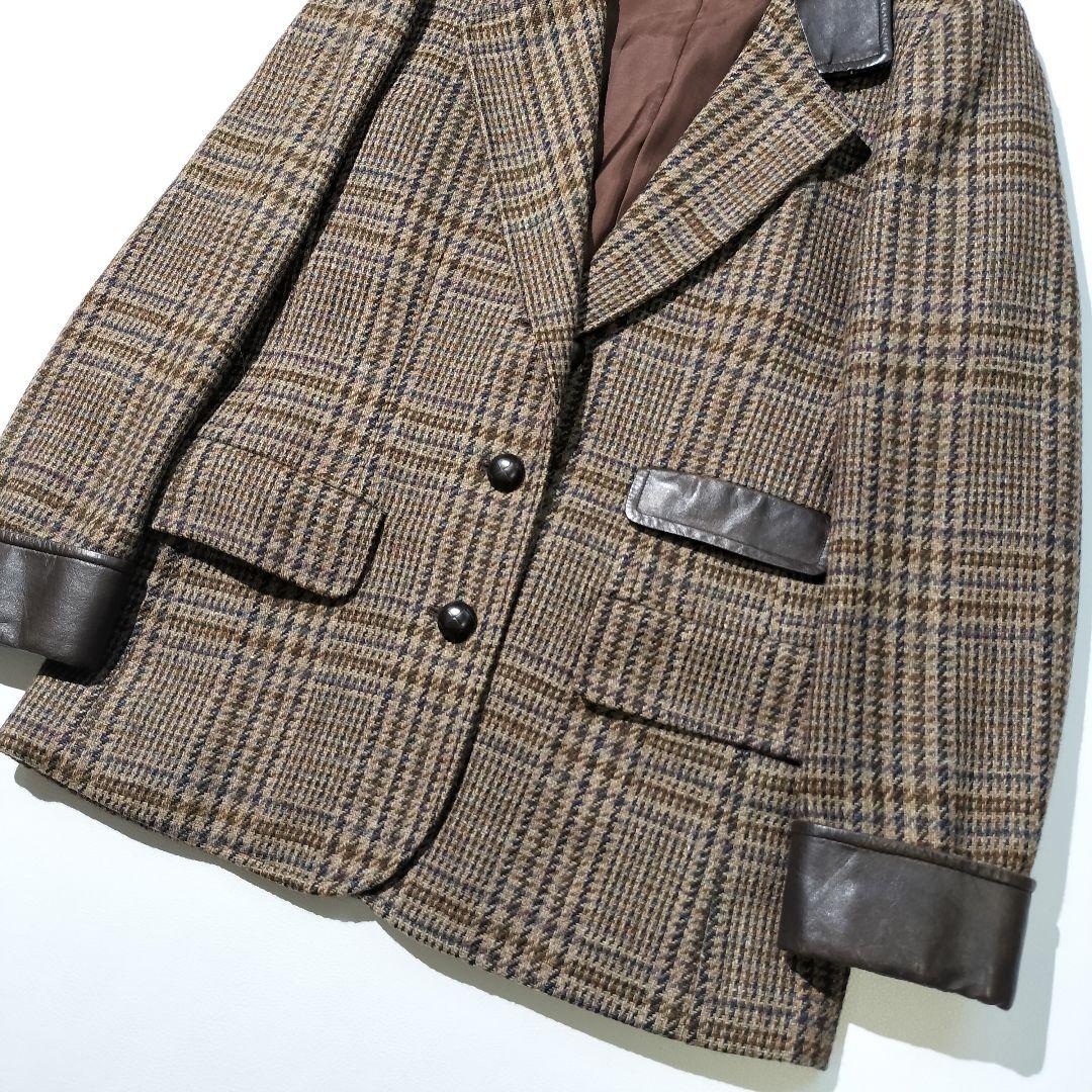 イヴサンローラン　ウール 牛革 ガンクラブチェック テーラードジャケット
