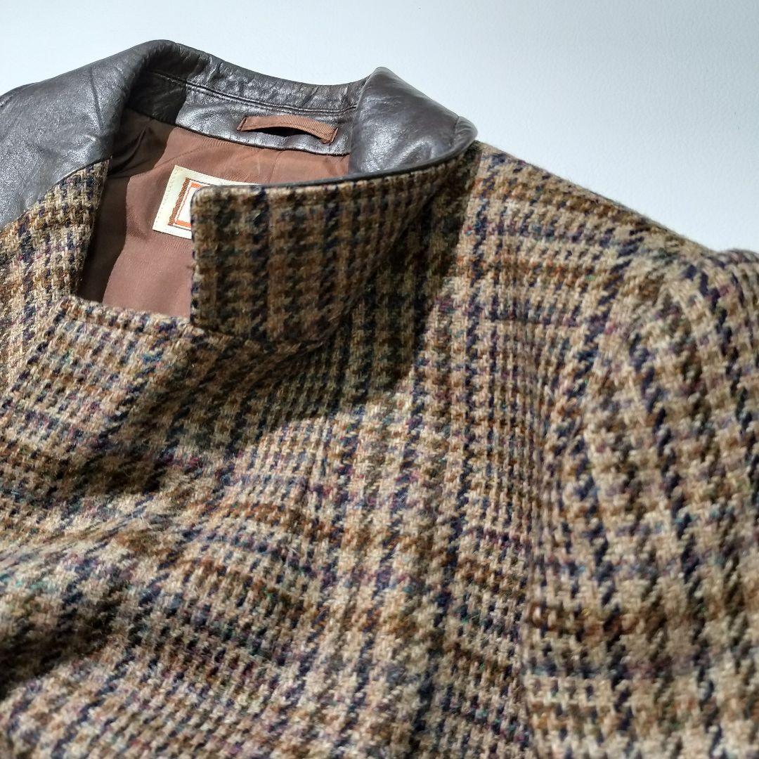 イヴサンローラン　ウール 牛革 ガンクラブチェック テーラードジャケット