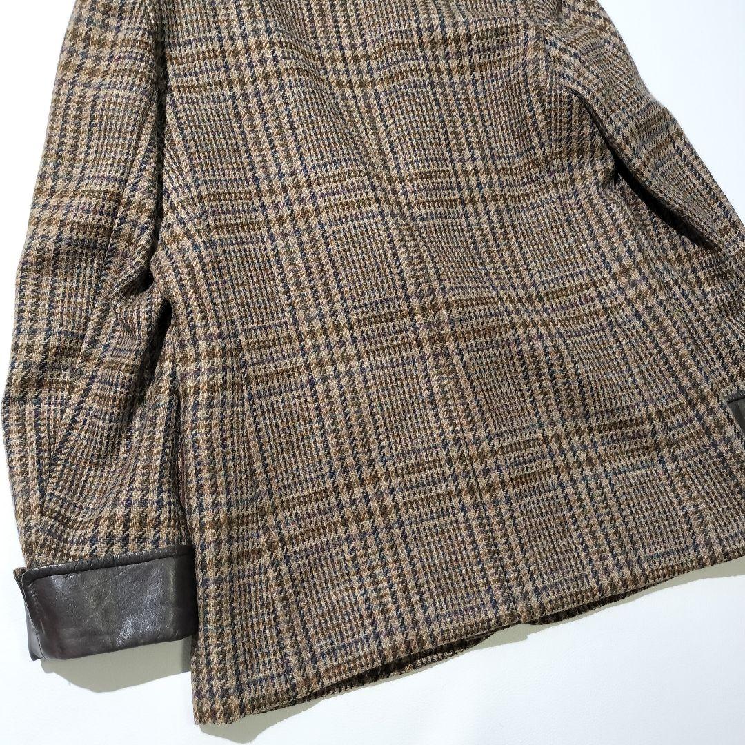 イヴサンローラン　ウール 牛革 ガンクラブチェック テーラードジャケット