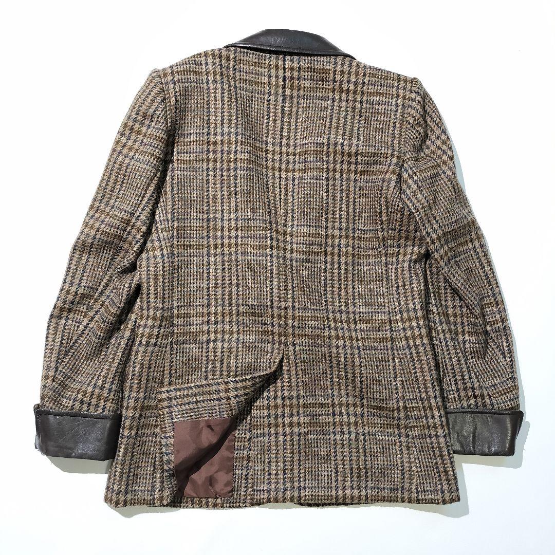 イヴサンローラン　ウール 牛革 ガンクラブチェック テーラードジャケット