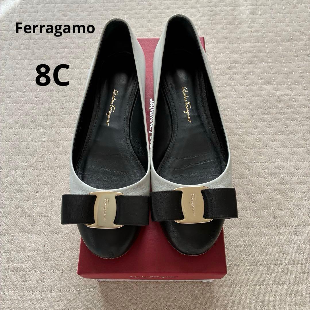 FERRAGAMO　フェラガモ　ヴァラリボン　バイカラー　フラット　パンプス