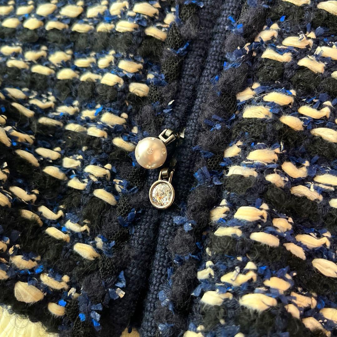 【美品】Rene ツイードニットフーデットロングカーディガン ドッキング ファー