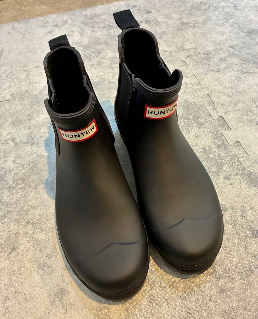 HUNTER ブラック サイドゴアレインブーツ