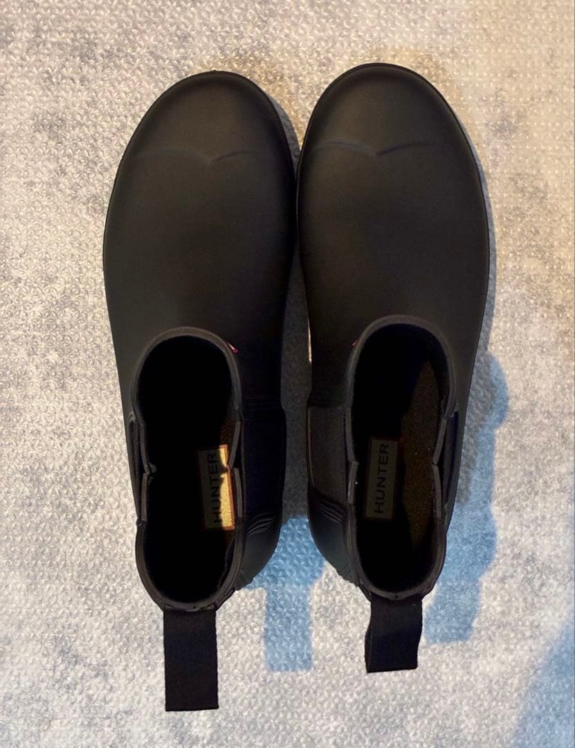 HUNTER ブラック サイドゴアレインブーツ