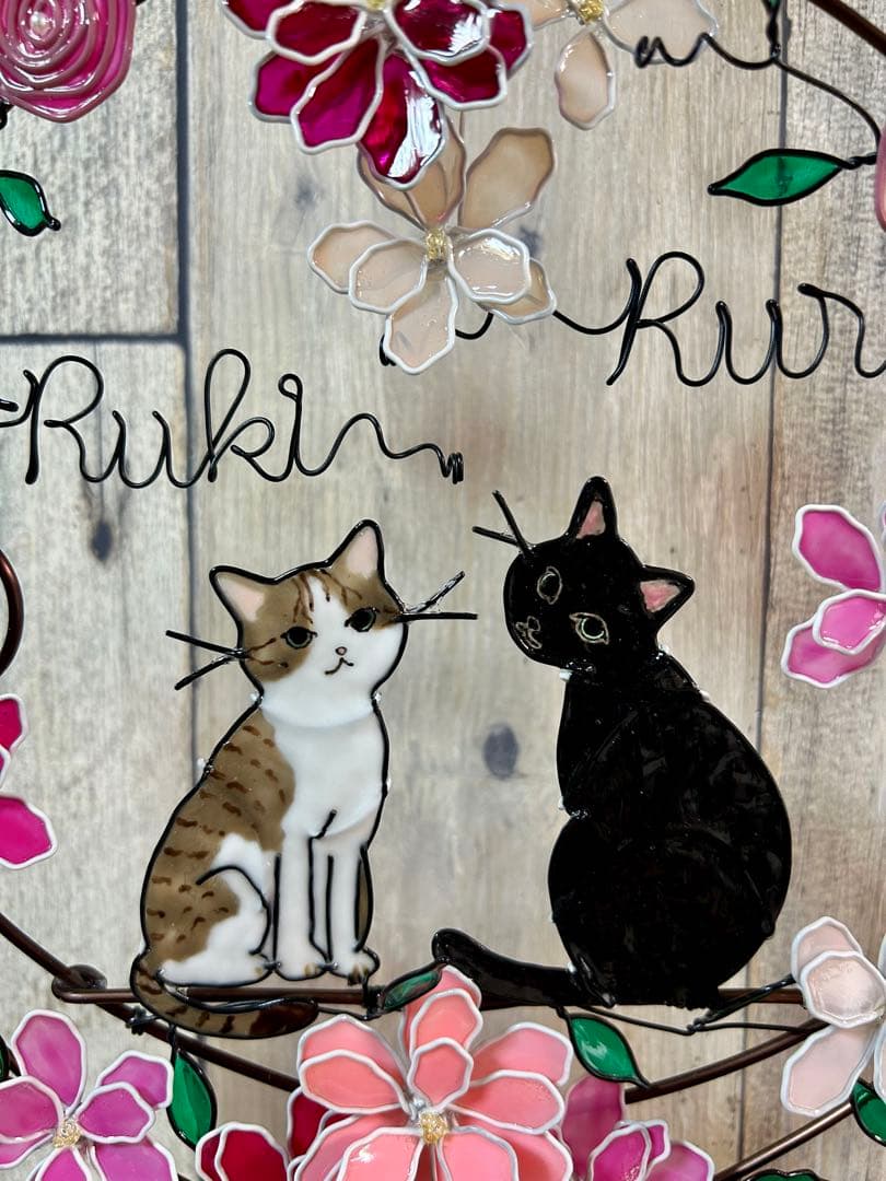 ピヨピヨ1028「お花と風船 ３連リース」「見上げる猫さん トイレリース」