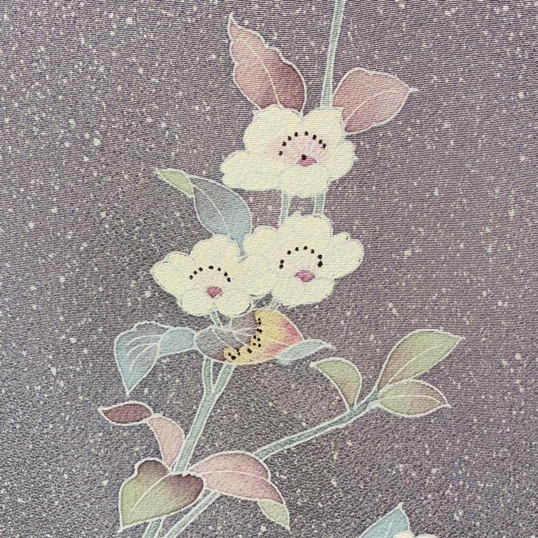D246 訪問着　手描き友禅　花模様　正絹　着物　袷　しつけ糸付き未使用極美品
