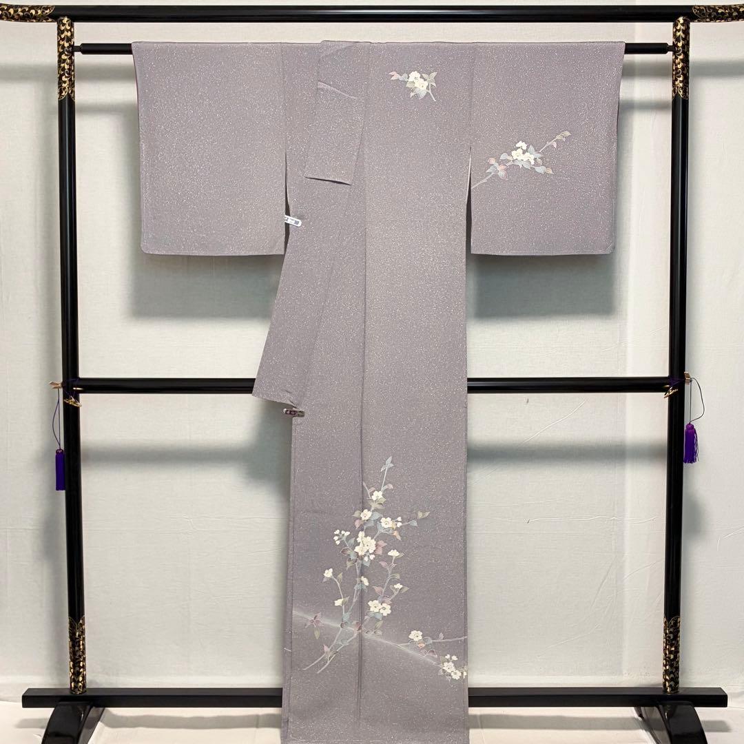 D246 訪問着　手描き友禅　花模様　正絹　着物　袷　しつけ糸付き未使用極美品