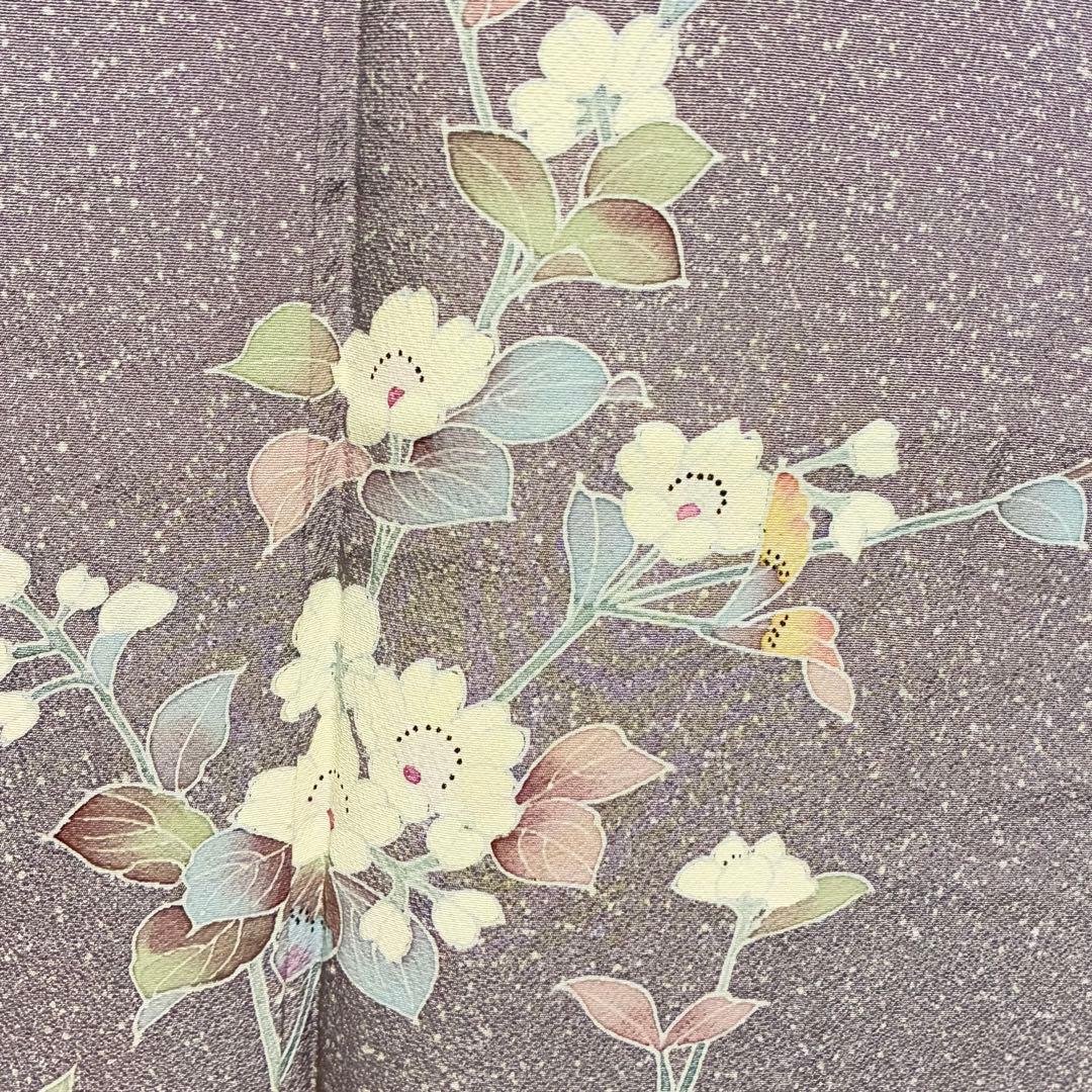 D246 訪問着　手描き友禅　花模様　正絹　着物　袷　しつけ糸付き未使用極美品
