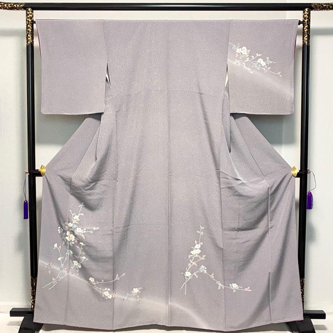 D246 訪問着　手描き友禅　花模様　正絹　着物　袷　しつけ糸付き未使用極美品