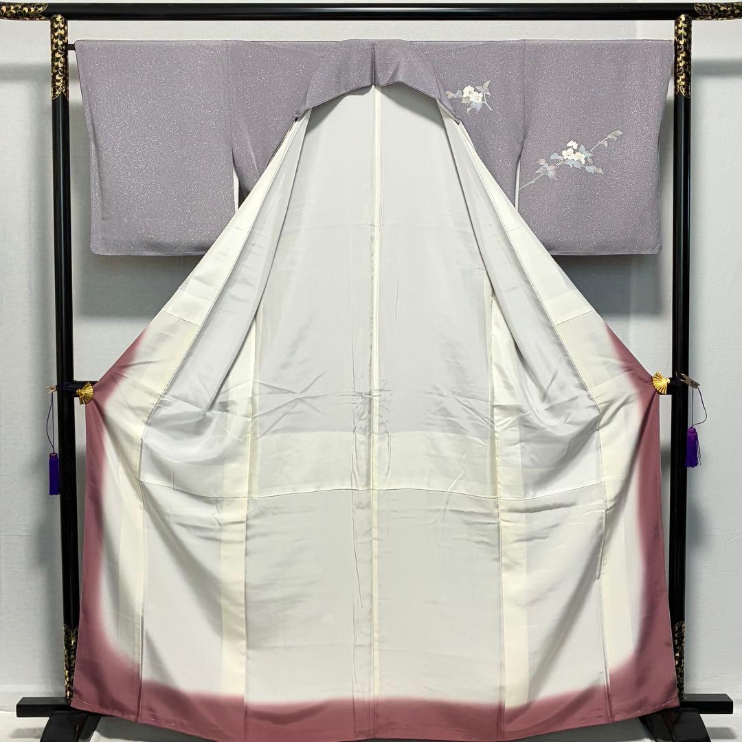 D246 訪問着　手描き友禅　花模様　正絹　着物　袷　しつけ糸付き未使用極美品