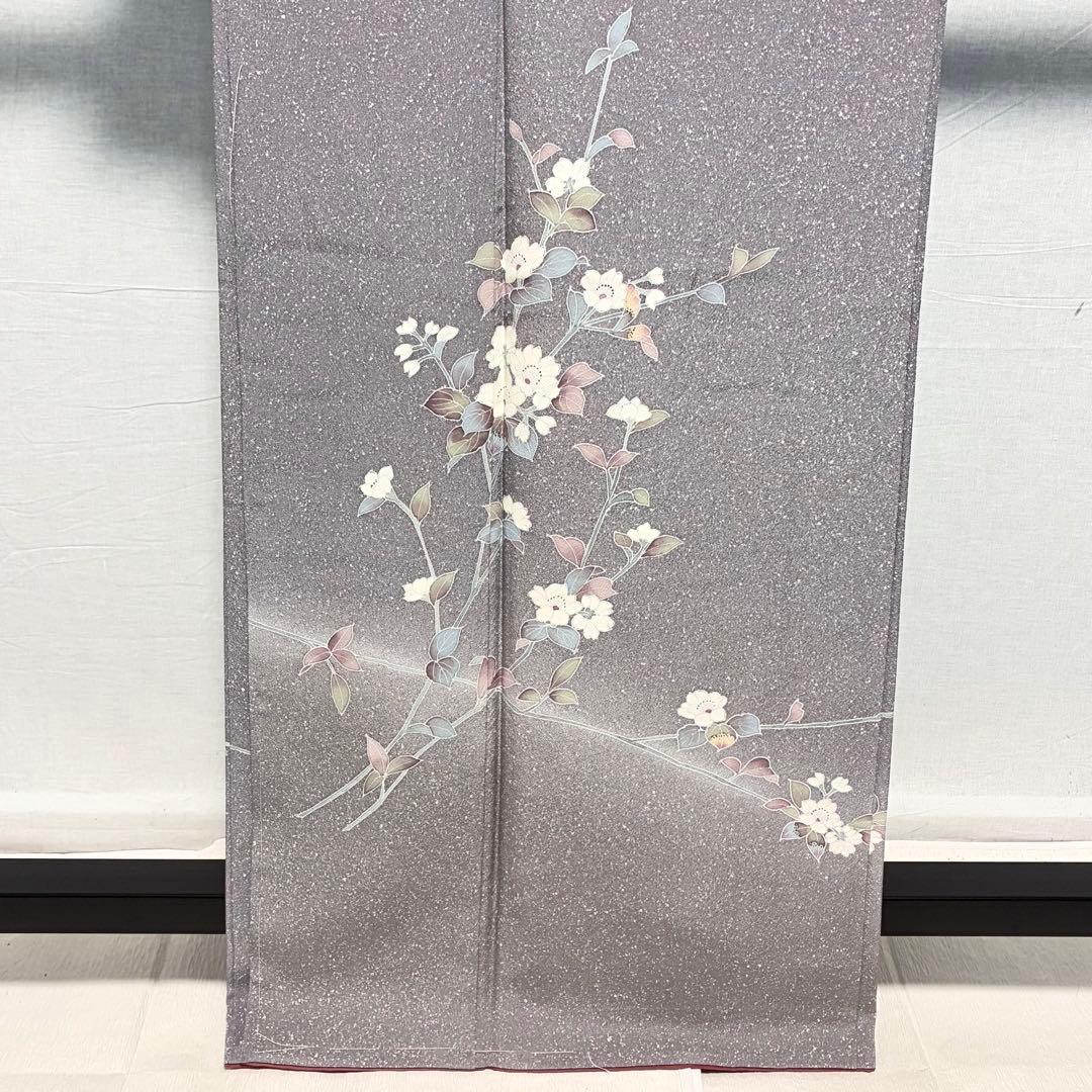 D246 訪問着　手描き友禅　花模様　正絹　着物　袷　しつけ糸付き未使用極美品