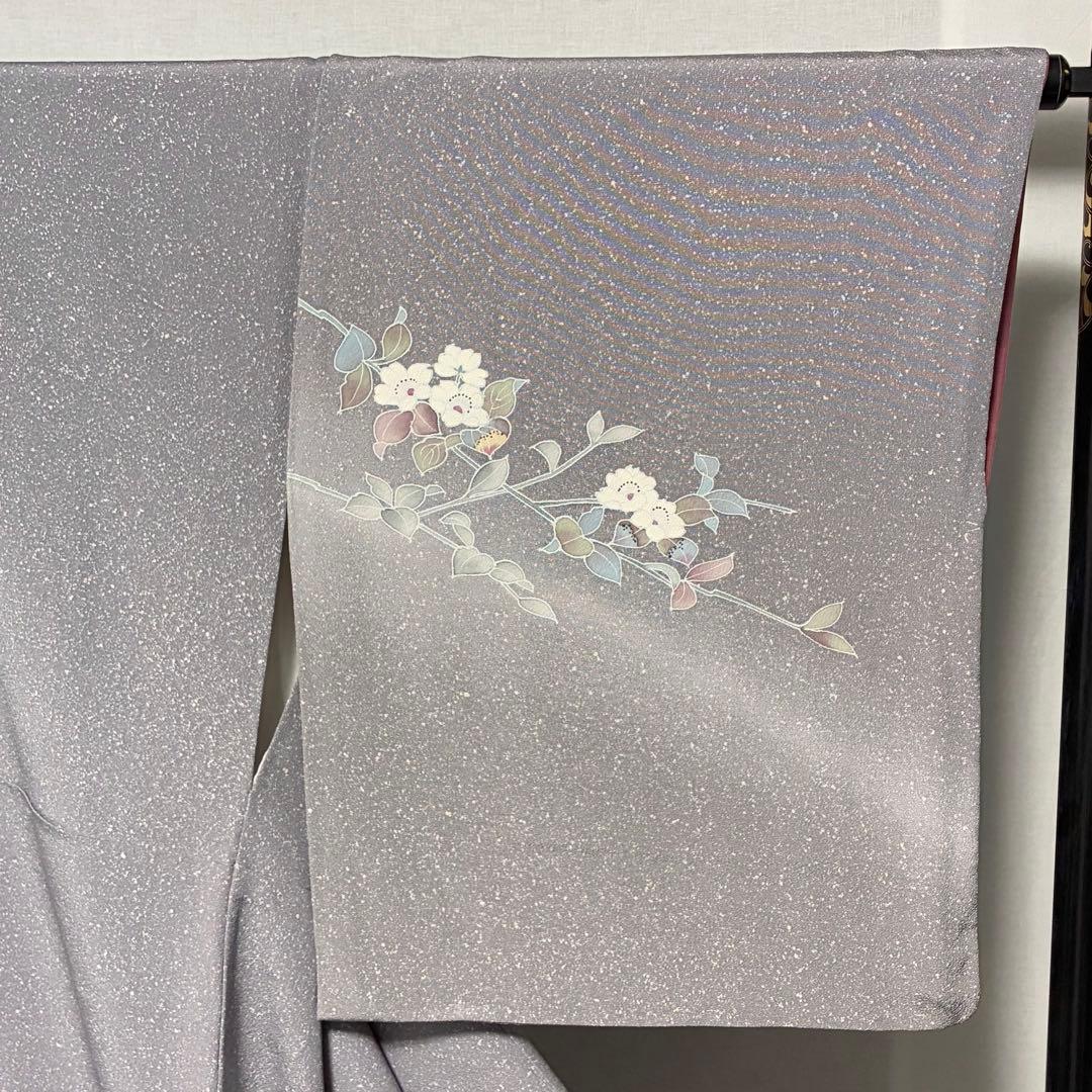 D246 訪問着　手描き友禅　花模様　正絹　着物　袷　しつけ糸付き未使用極美品