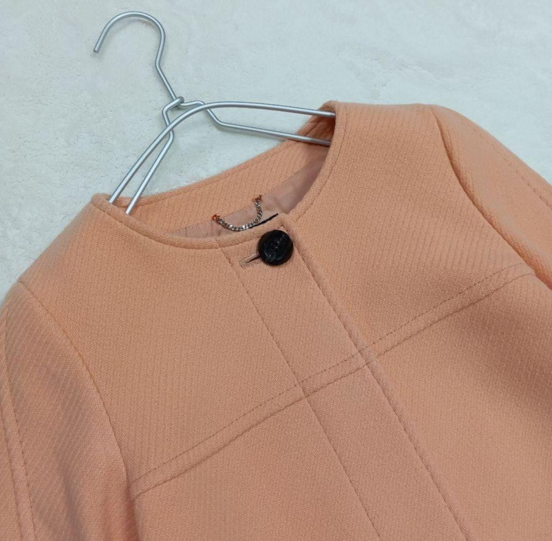 ちろきよ！【カシミヤ混】23区 ロングノーカラーコート サーモンピンク