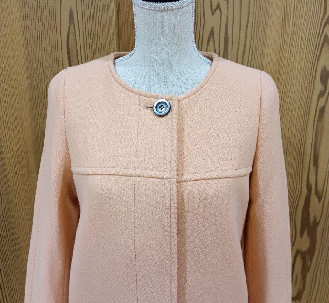 ちろきよ！【カシミヤ混】23区 ロングノーカラーコート サーモンピンク