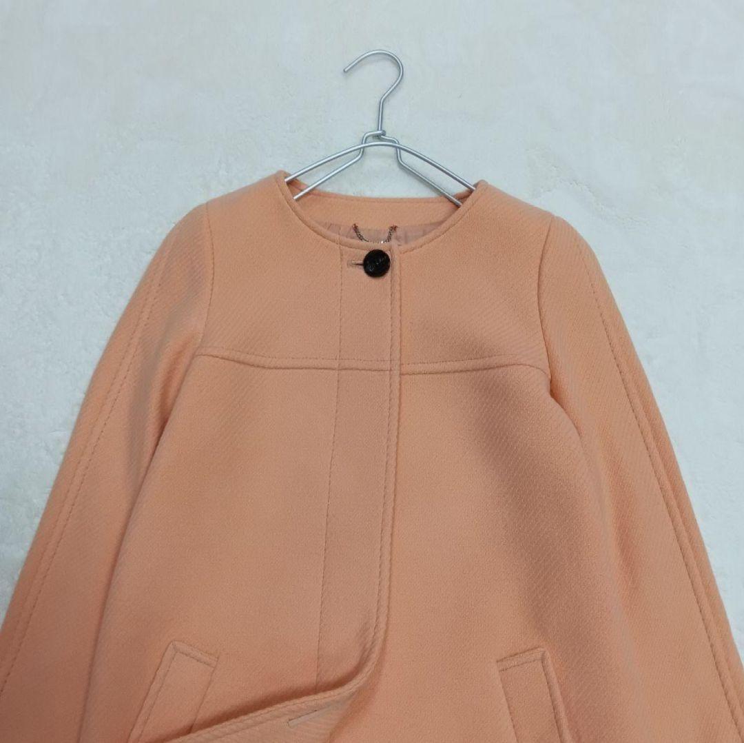 ちろきよ！【カシミヤ混】23区 ロングノーカラーコート サーモンピンク