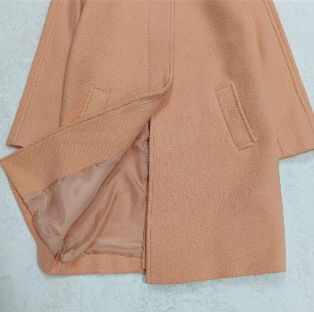 ちろきよ！【カシミヤ混】23区 ロングノーカラーコート サーモンピンク