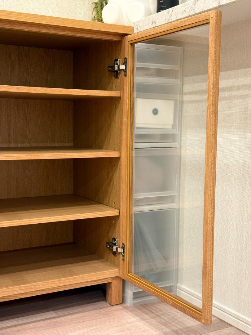 【ラッキースネーク様】オーク材 木製 キャビネットガラス扉