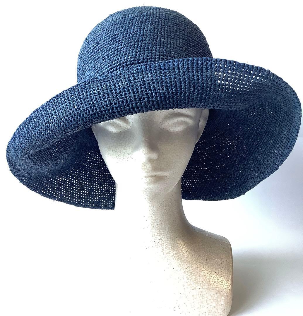 新品★ヘレンカミンスキー★プロバンス10ラフィアハットクロッシェ帽子★ネイビー系