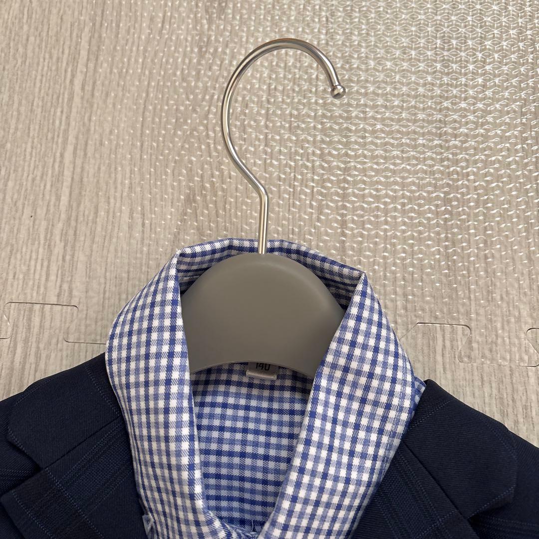 ワンダーファクトリー 140 男の子 スリーピース 5点 セットアップ紺チェック