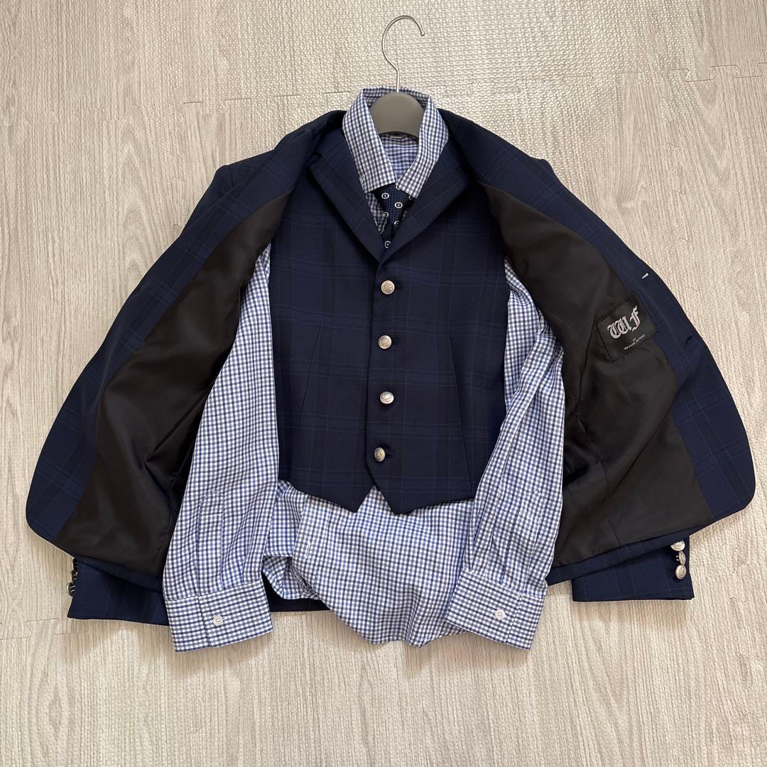 ワンダーファクトリー 140 男の子 スリーピース 5点 セットアップ紺チェック