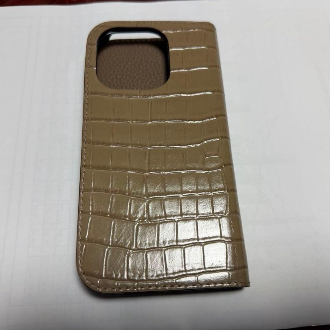 クロコダイル風手帳型・ベージュ・BONAVENTURA・iPhone15Pro