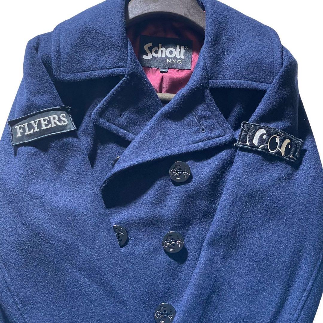 美品■schott ピーコート　ネイビー　裏地赤　L USA製